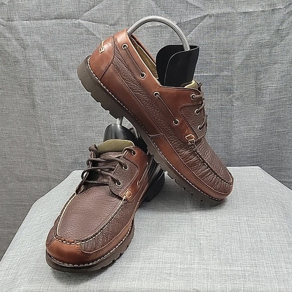 LL Bean Alagash bison handsewn Oxford Raisin brown leather rubber sole men's 14